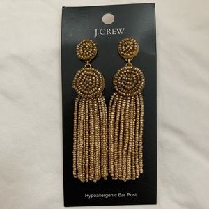 JCrew Gold Tassel Beaded Earrings